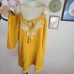 Topshop Yellow Off The Shoulders Boho Dress | 12